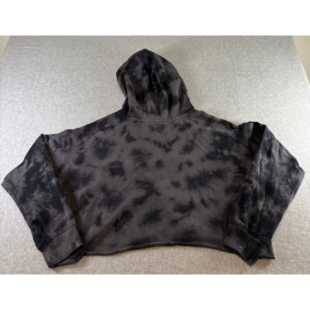 The Vinyl Icons AC/DC Tie Dye Cropped Hoodie Black Charcoal Graphic Rock Band - Picture 2 of 5